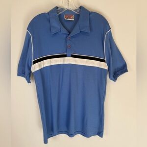 Vintage 1970 1980 Athletic Cotton Blue Polo Shirt with Black & White Stripes 38
